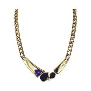 Vintage Crown Trifari Necklace in Gold Tone with Colored Stones